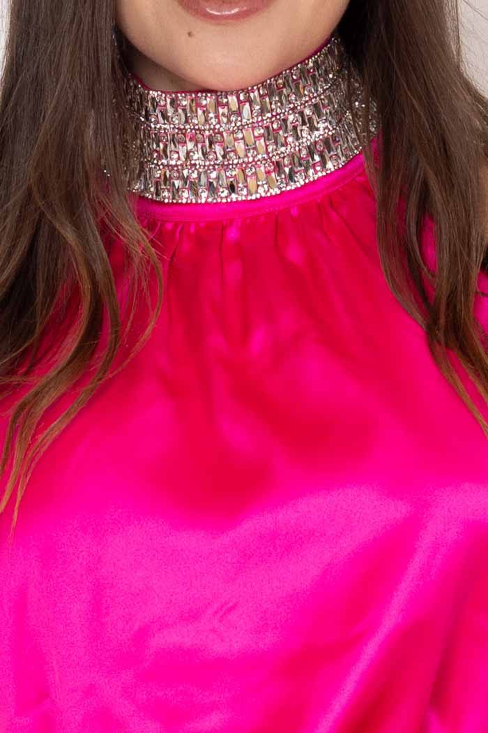 Nerissa Satin Diamante Halter Top Pink 4
