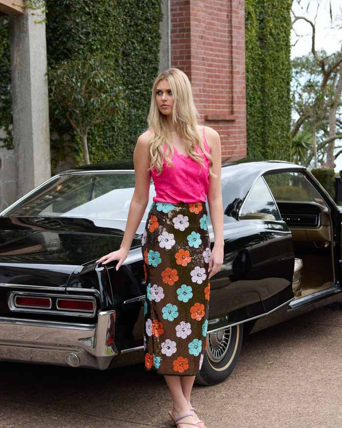 Sequin floral skirt