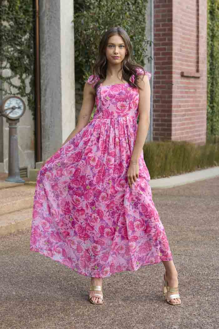 Gisele Maxi Dress Chiffon Floral Pink