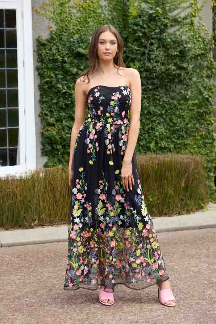 Cammie Strapless Dress Embroidered Lace Black 2