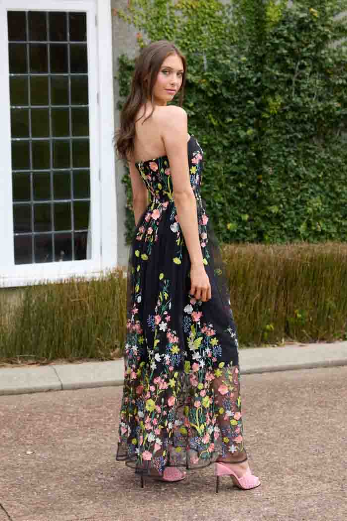 Cammie Strapless Dress Embroidered Lace Black 3