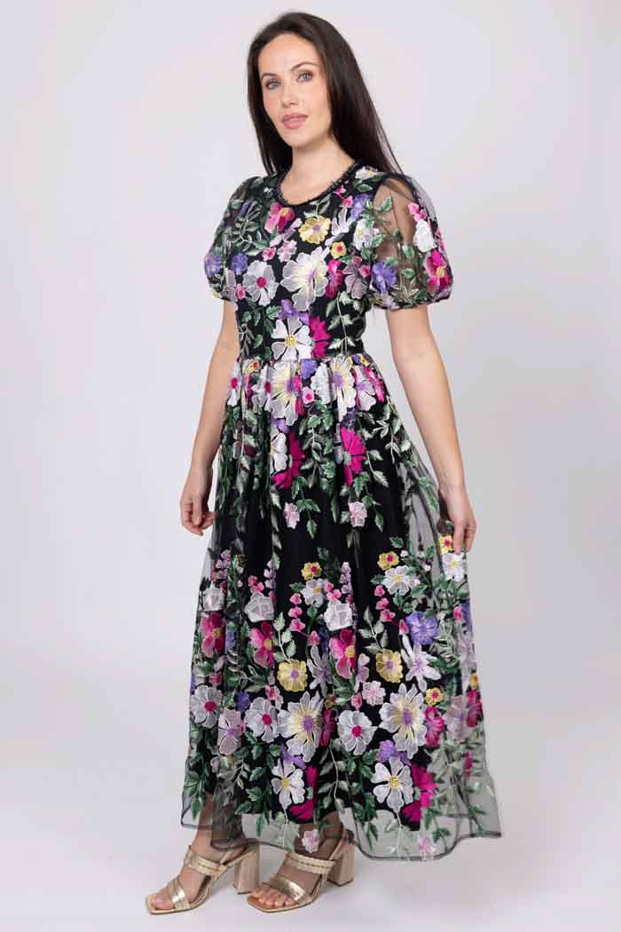 Kylie Embroidered Maxi Dress Black Floral 3