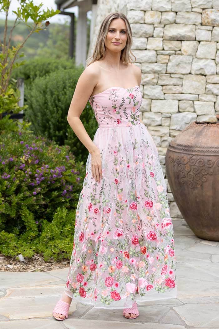 Milan Embroidered Strapless Maxi Dress Blush Pink 2