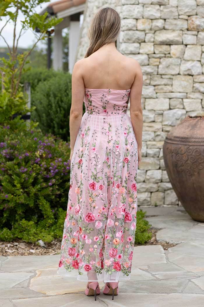 Milan Embroidered Strapless Maxi Dress Blush Pink 3