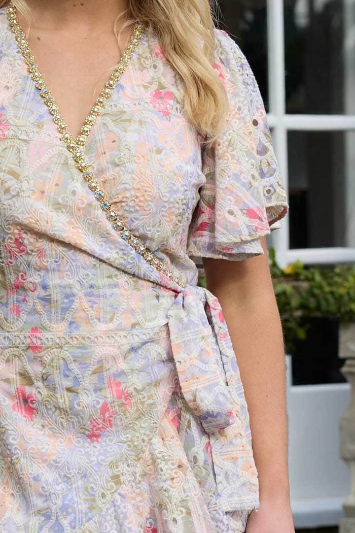 Juliette Embroidered Diamante Wrap Dress 6