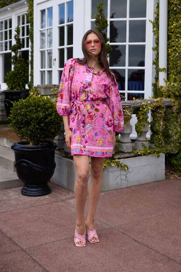 Pink floral long sleeve mini dress