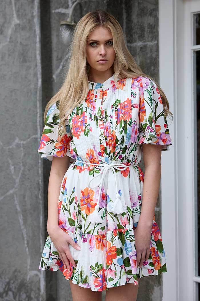 White floral shirt mini dress