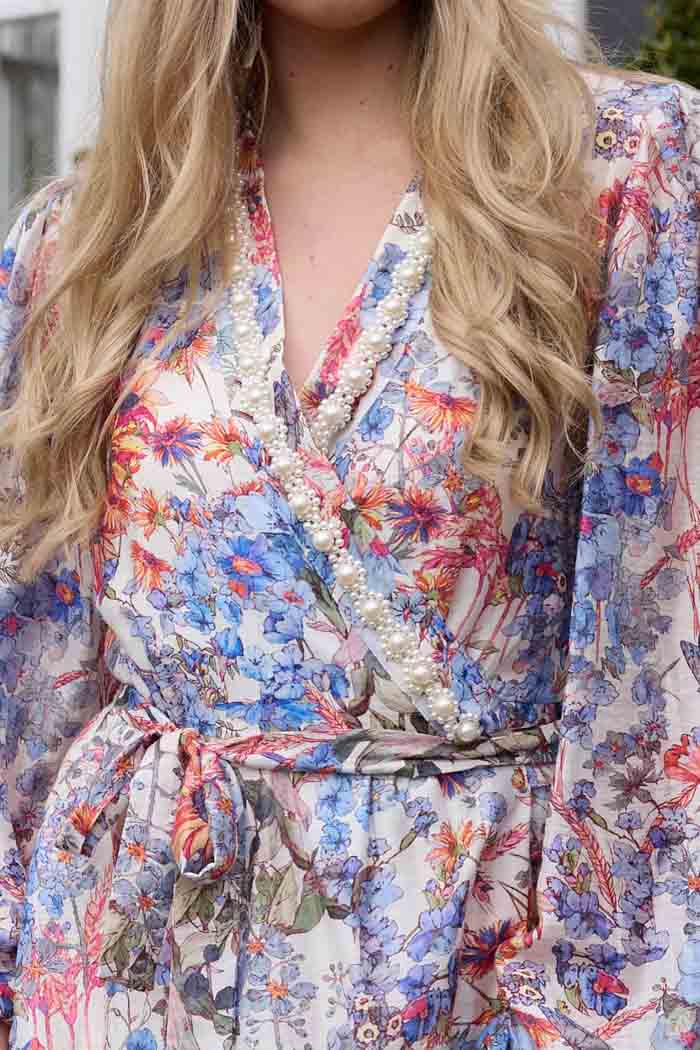Aurora Mini Wrap Dress Pearl Floral Blue 6