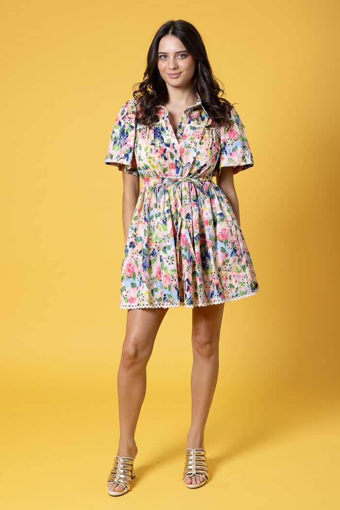 Emerson Embroidered Shirt Mini Dress Bright Floral 5