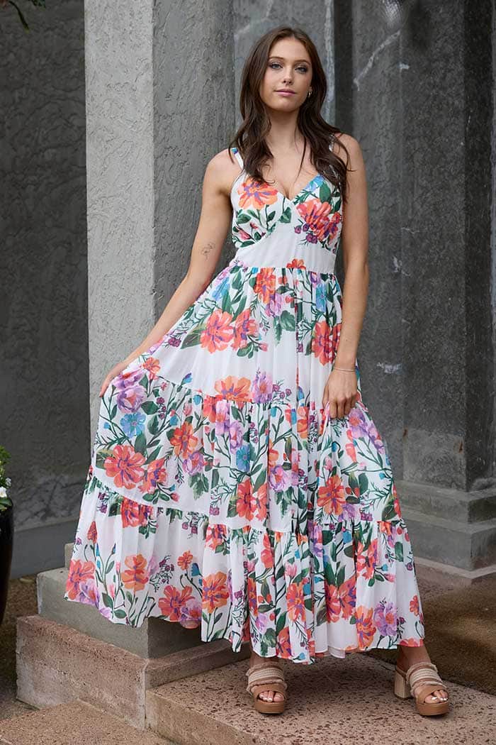 Fran Maxi Dress Chiffon Floral White