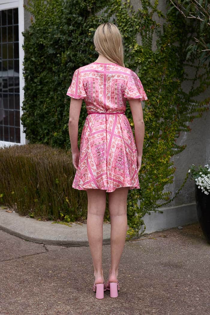 Influencer Wrap Mini Dress Pink Print 3
