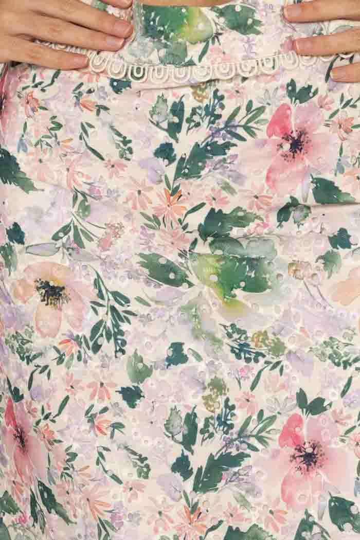 Ella Midi Skirt Cream Floral 4