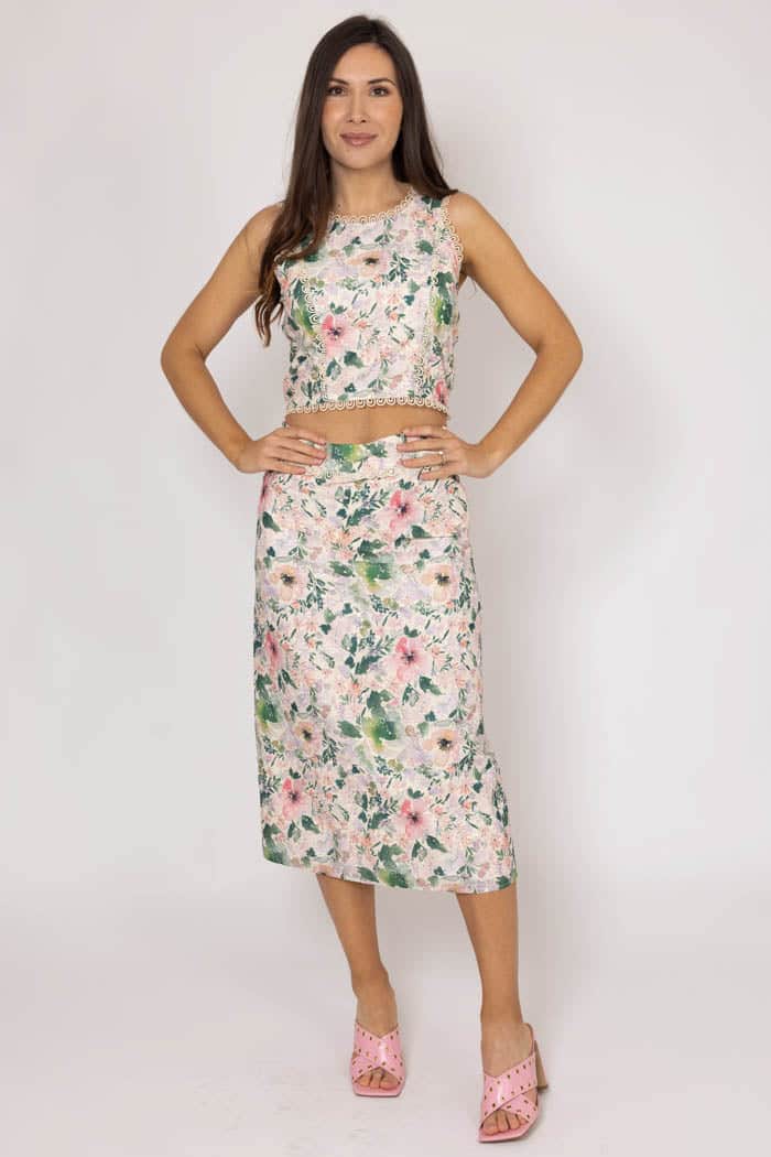 Ella Midi Skirt Cream Floral