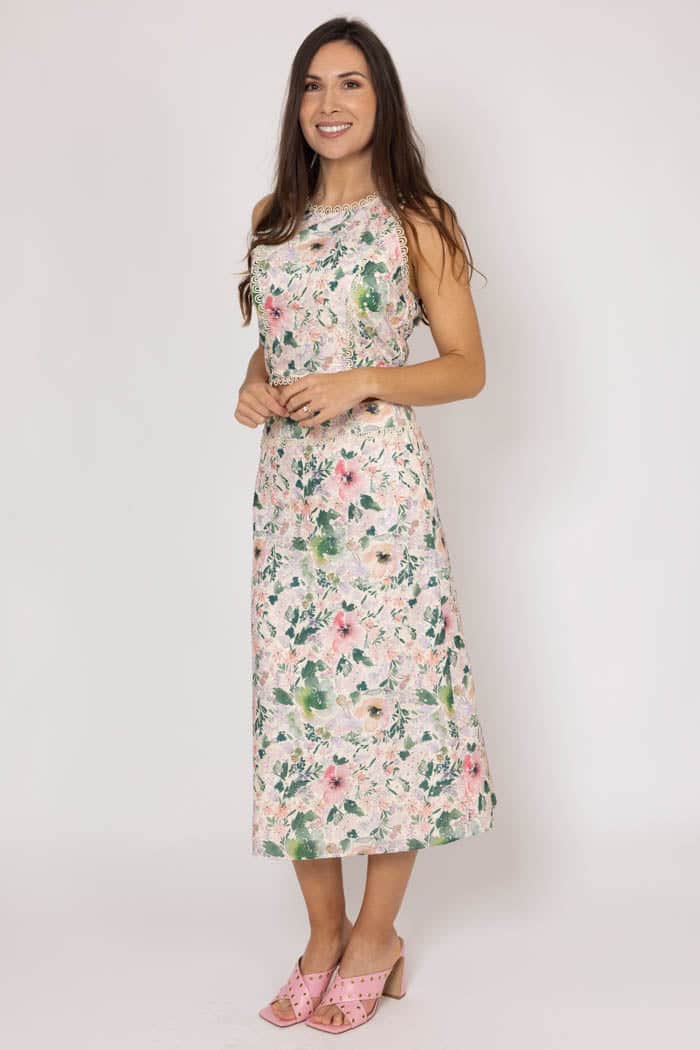 Ella Midi Skirt Cream Floral 2