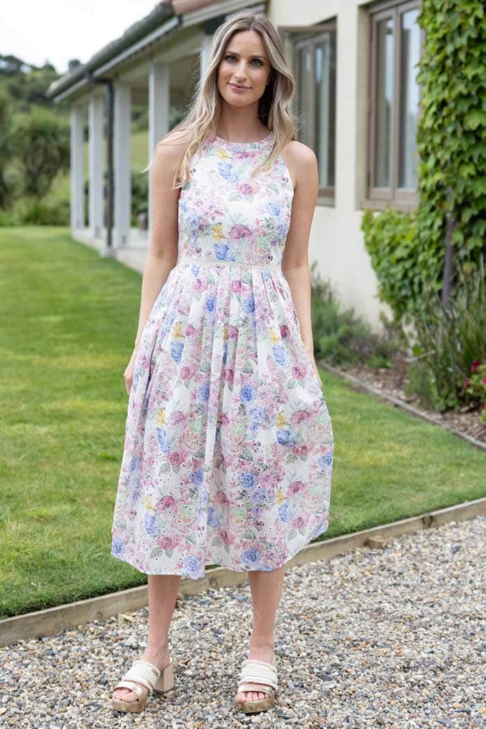 Floral cream midi dress