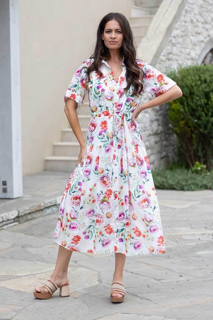 White floral midi dress