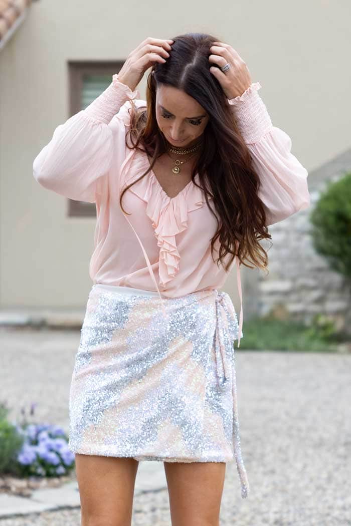 Sequin wrap mini skirt