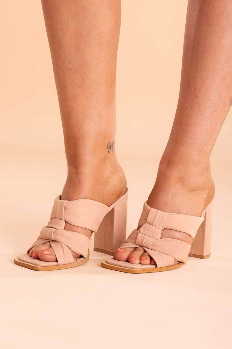 beige nude heel bow straps