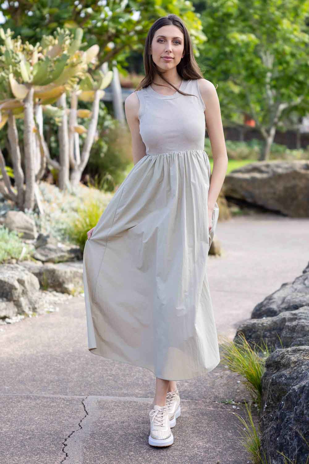 beige maxi dress
