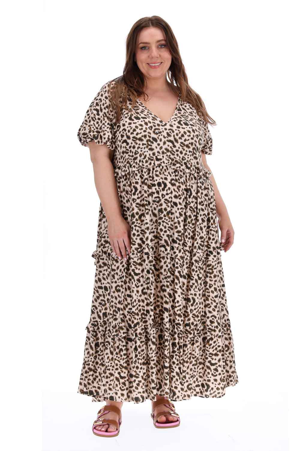 beige leopard maxi dress plus size