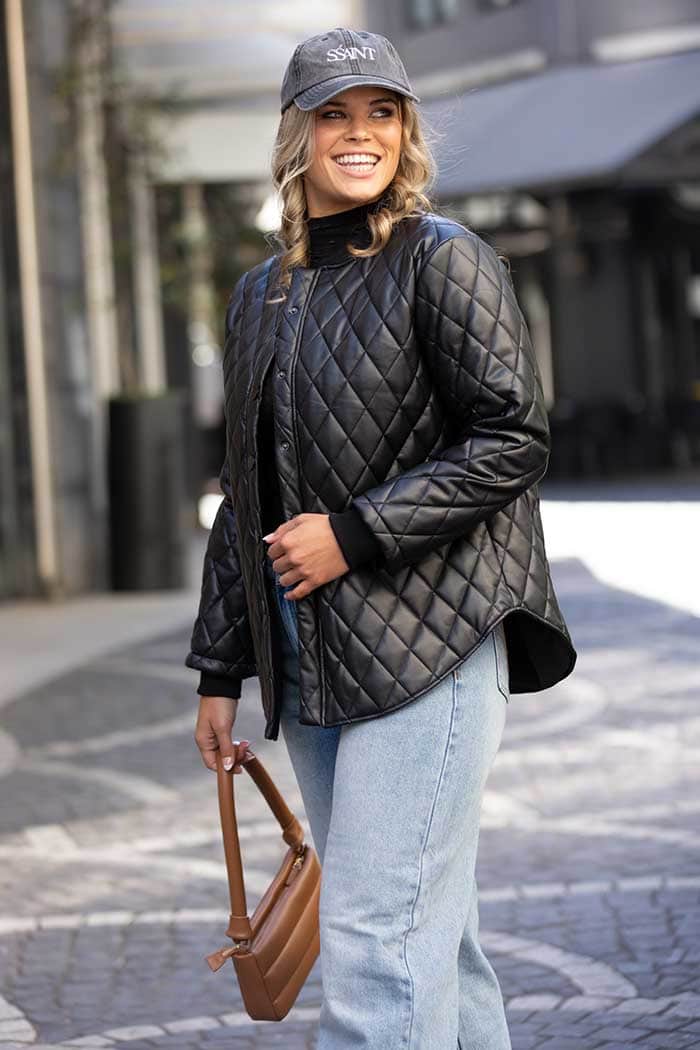 Rowena Faux Leather Padded Jacket Black 3