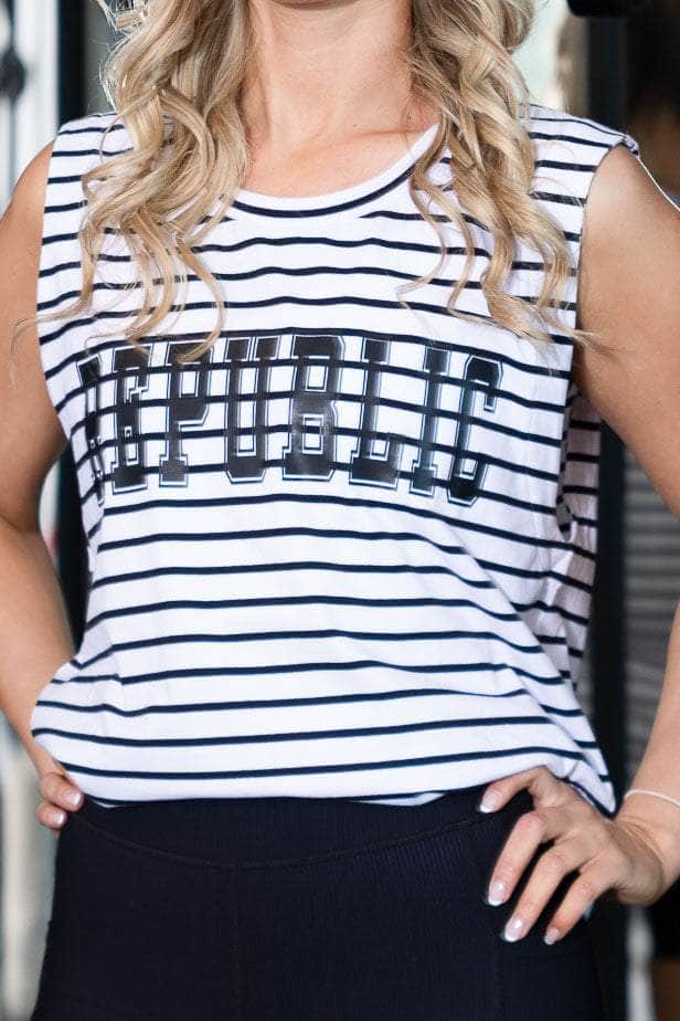 First Cut Singlet White/Black Stripe Republic 4