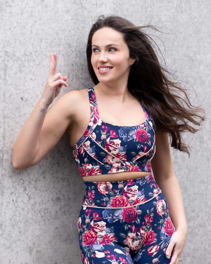 Navy floral sports bra