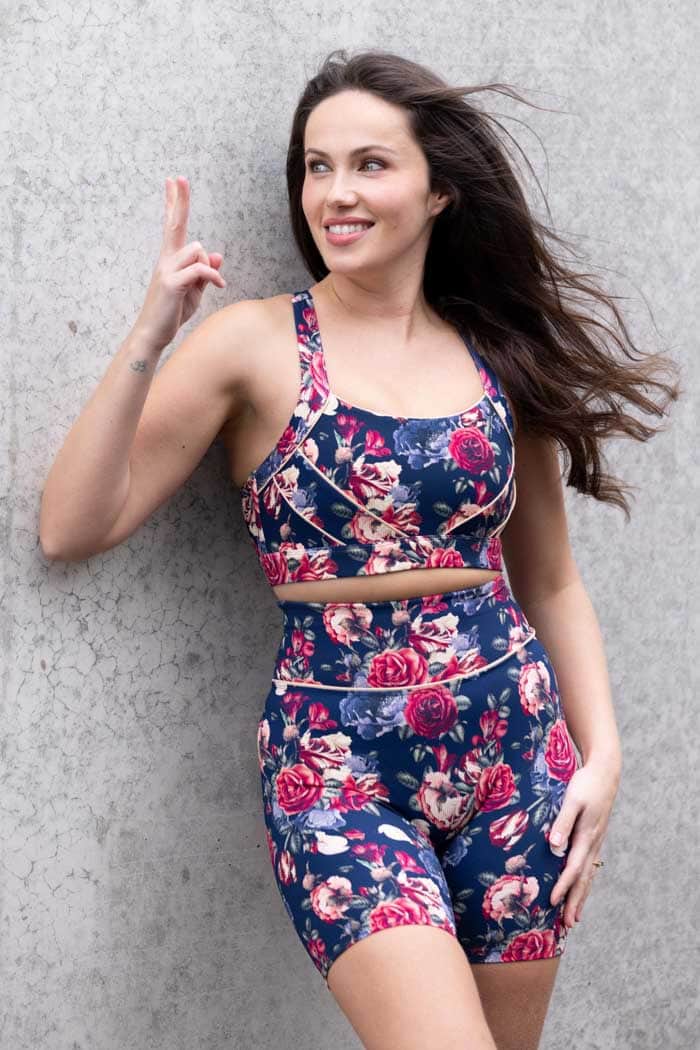 Navy floral sports bra