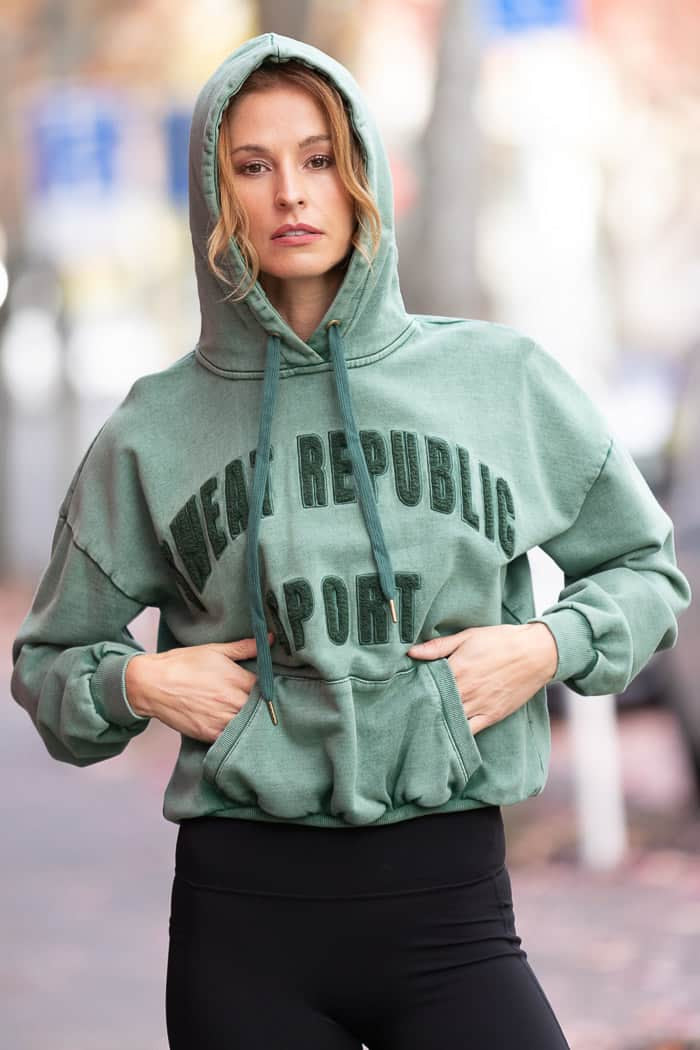 acid wash green activewear hoodie