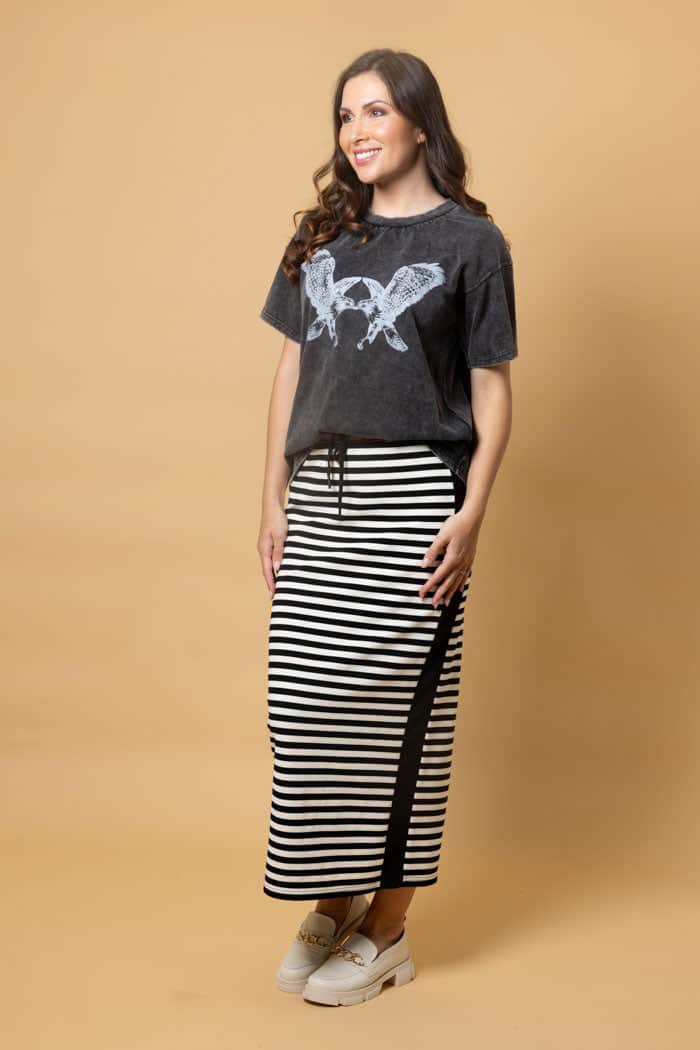Sadie Skirt Black Cream Stripe 2