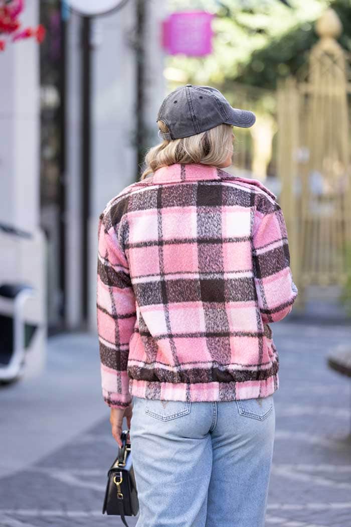 Saskia Bomber Jacket Pink Brown Tartan 4