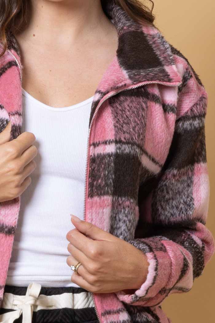 Saskia Bomber Jacket Pink Brown Tartan 5