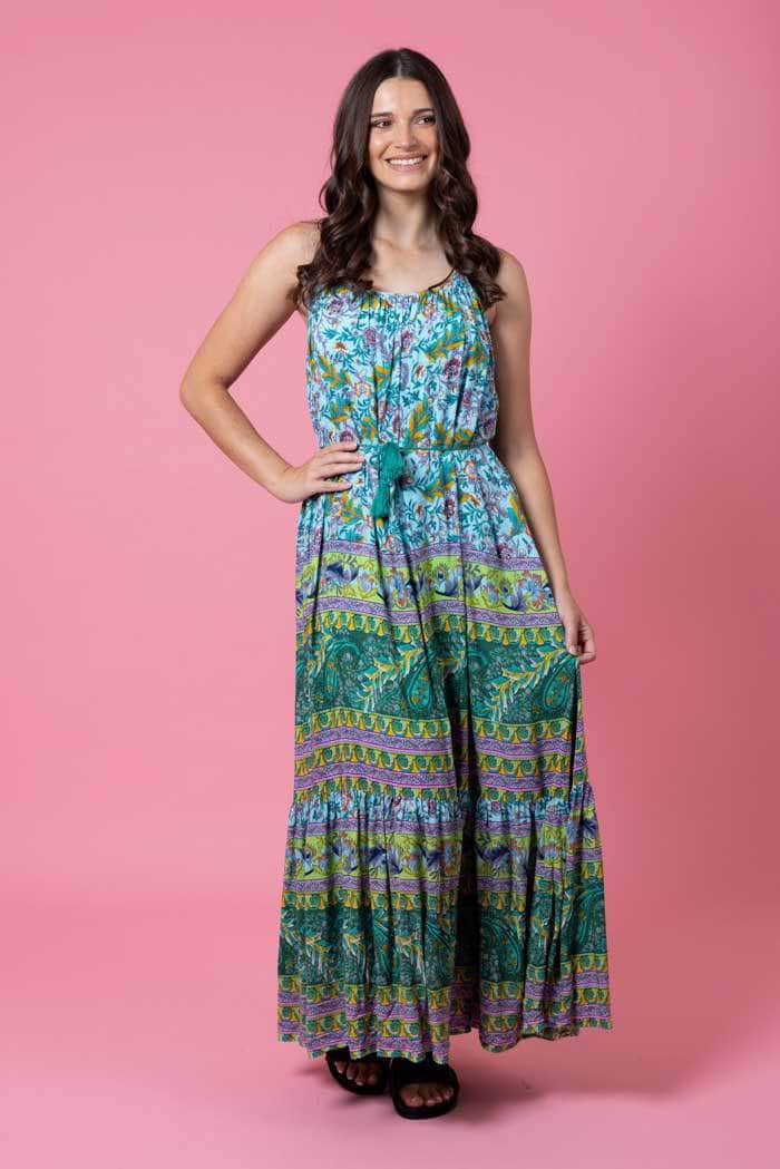 green boho maxi dress