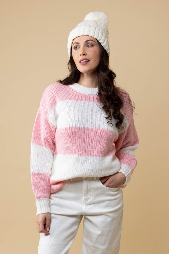 pink white striped sweater