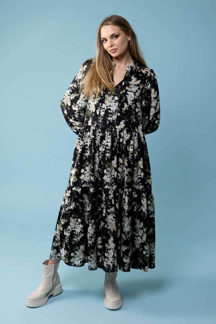 black floral maxi dress