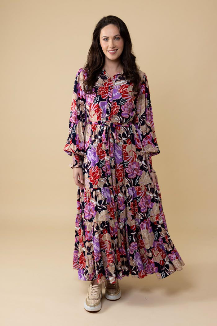 purple floral maxi dress