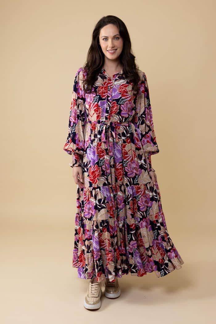 purple floral maxi dress