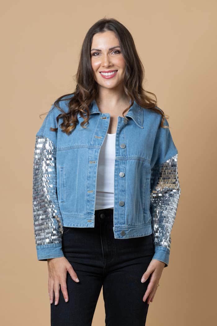 blue denim jacket sequins