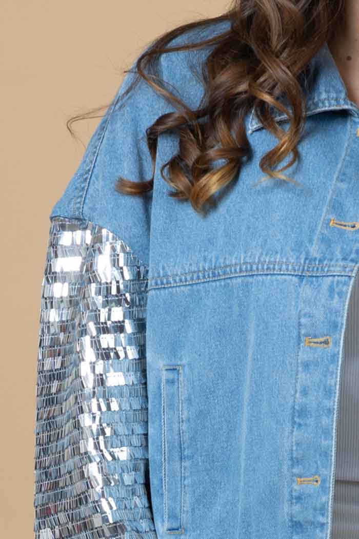 Sylvia Sequin Sleeve Denim Jacket 4
