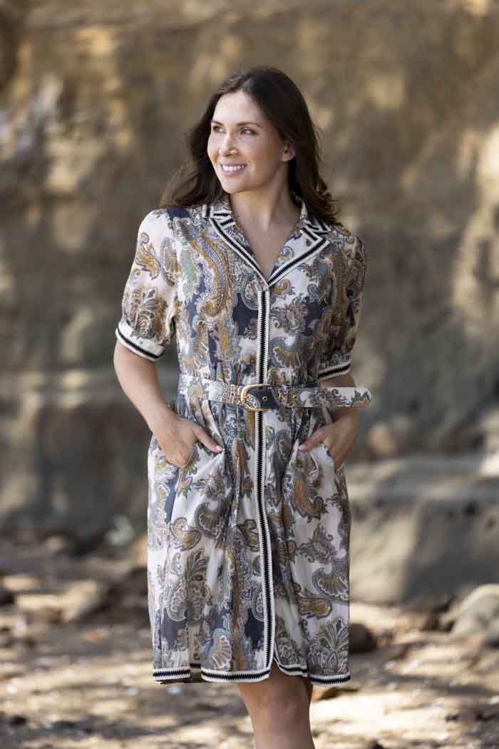 Penelope Shirt Dress Paisley Cream