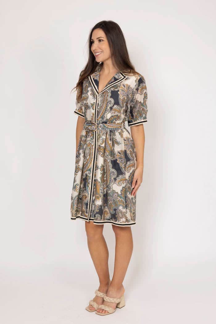 Penelope Shirt Dress Paisley Cream 3