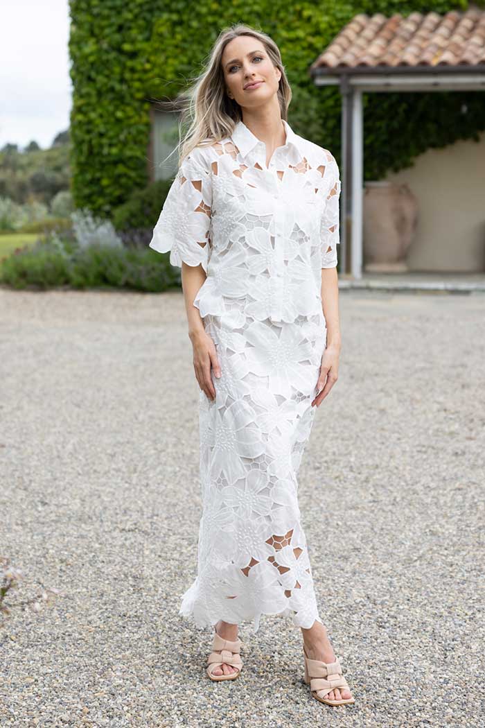 White floral maxi skirt