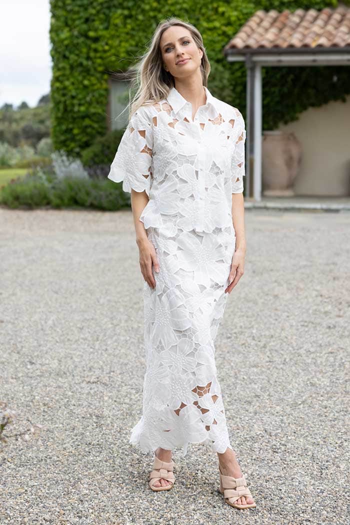 White floral maxi skirt