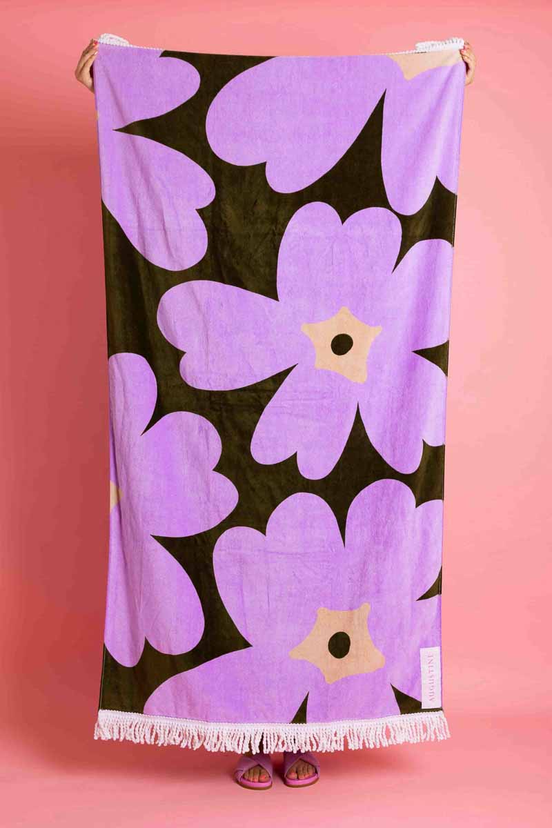 purple floral beach towel