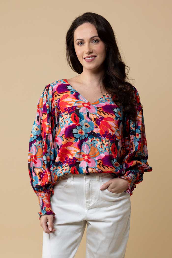 pink floral V-neck top plus size