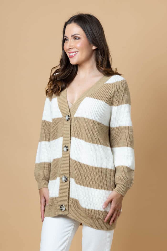 Tara Knit Cardi Beige Stripe 2