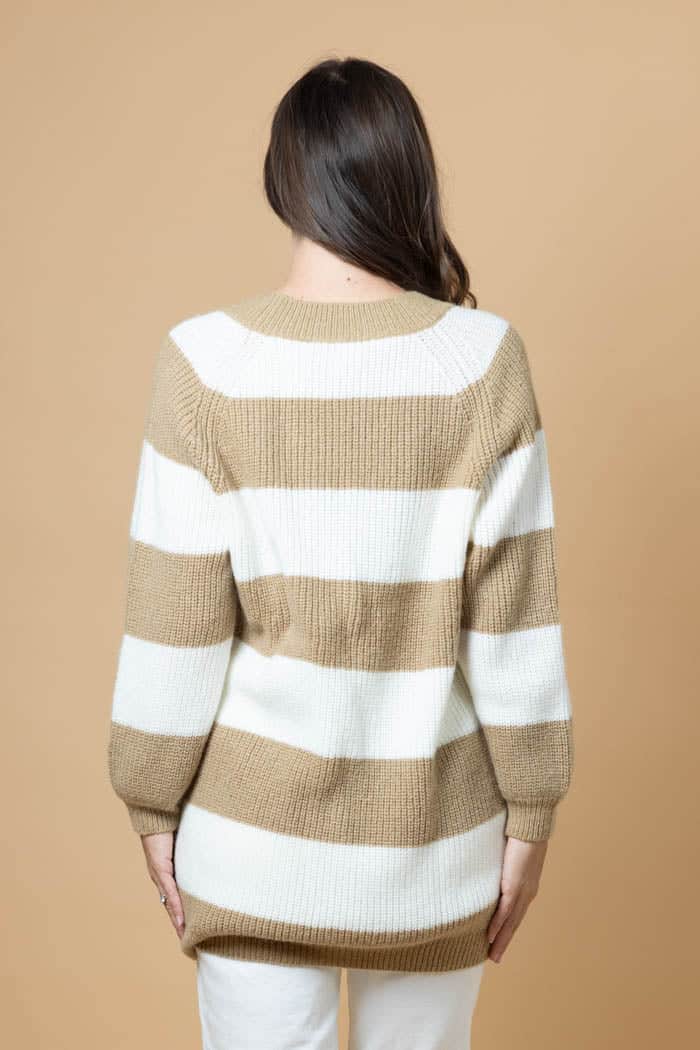 Tara Knit Cardi Beige Stripe 3
