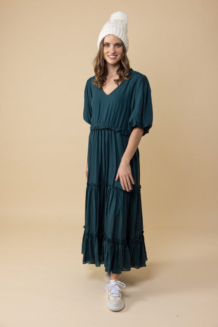 teal tiered maxi dress