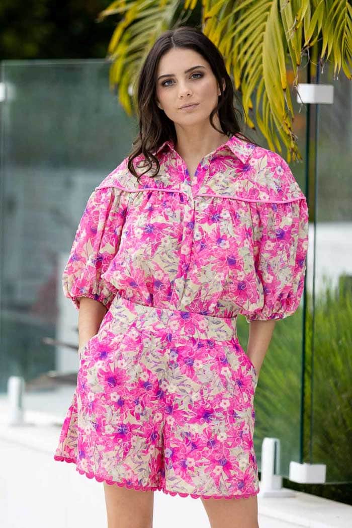pink floral shorts