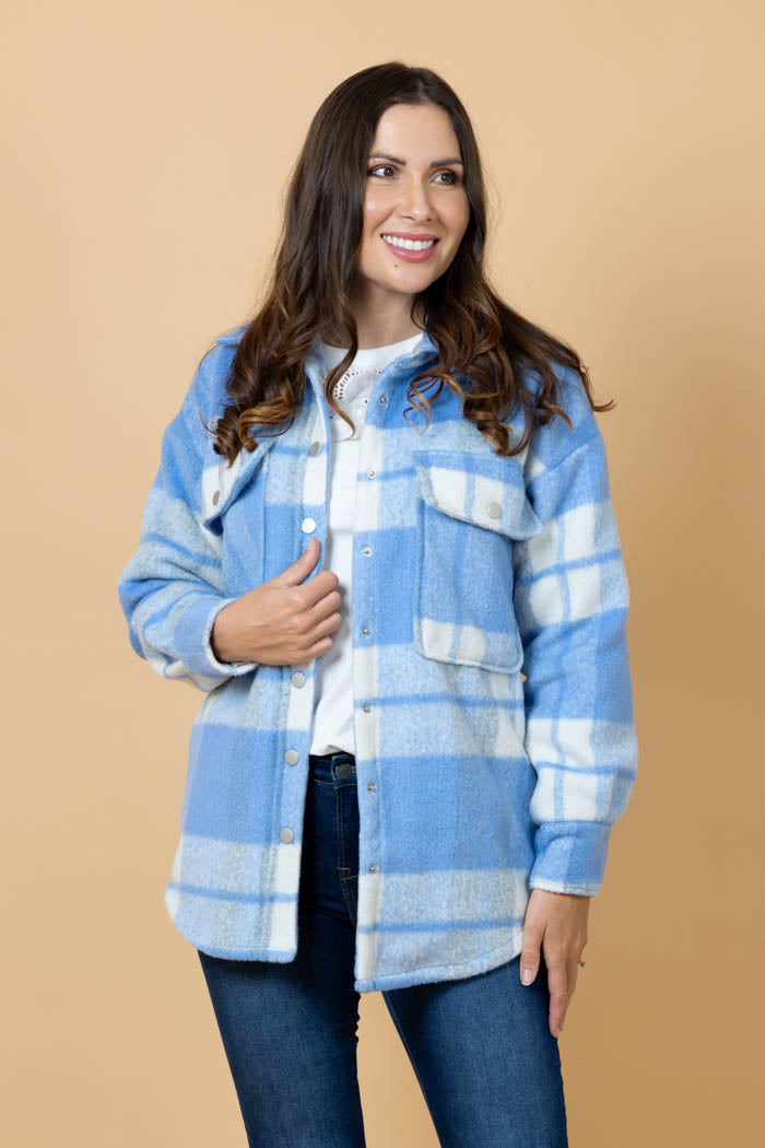 blue tartan shacket plus size